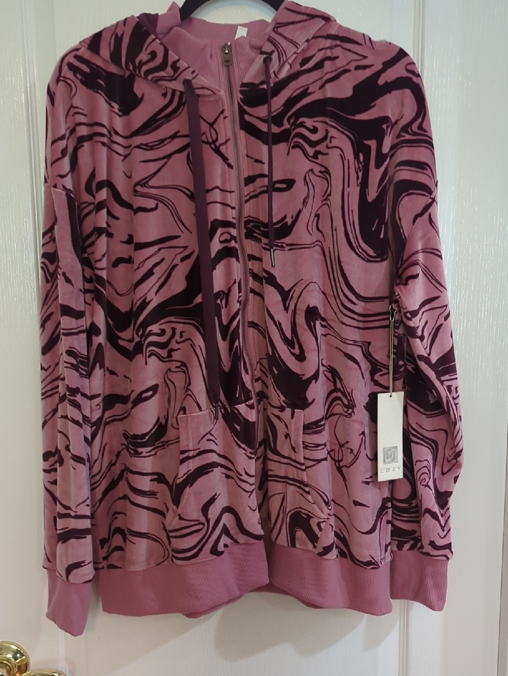 NWT LuLaRoe Bethany Cozy Pink Marble Velour Zip Hoodie Sz 1x